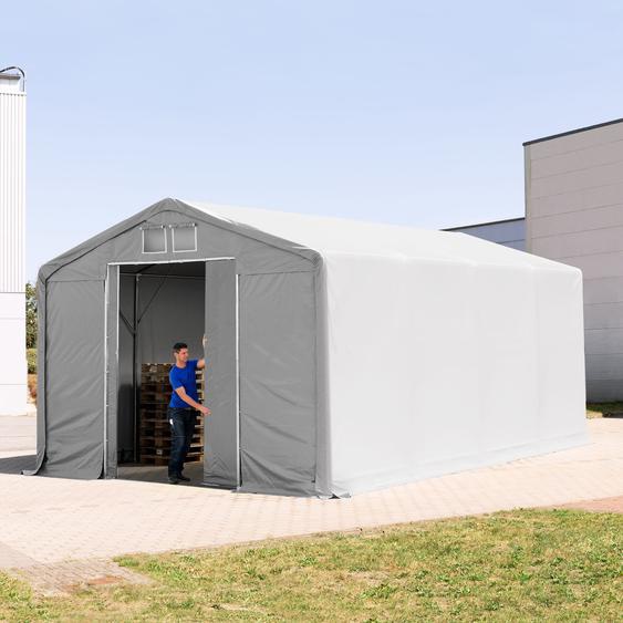 6x8 m hangar, PVC 850, H. 3 m avec porte coulissante, gris, avec statique (type de sol : béton) - (94111)