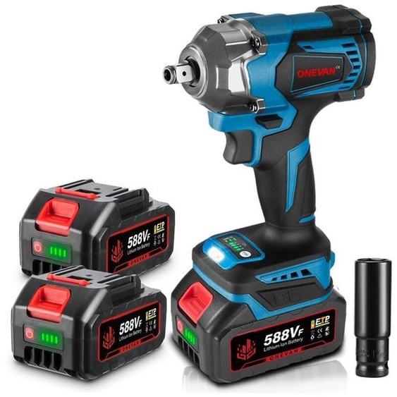 700 N.m Clé à Chocs Sans Fil Brushless, 1/2  Boulonneuse a Choc Electrique avec 2x3000 mAh Batterie, Visseuse à Choc avec 1 Douilles pour la Voiture