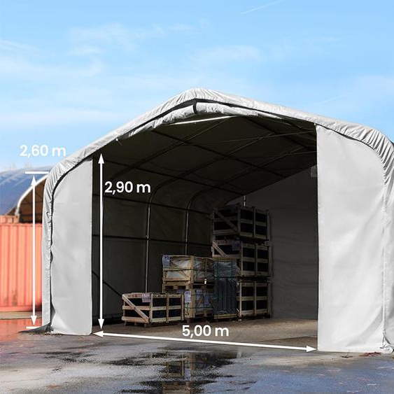 7x7 m hangar, porte 5,0x2,9 m, toile PVC de 850, gris, avec statique (type de sol : béton) - (49464)