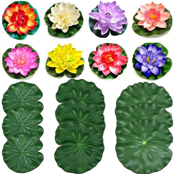 8 pièces de nénuphars - Fleurs flottantes artificielles - Décoration de bassin - EVA - Différentes couleurs