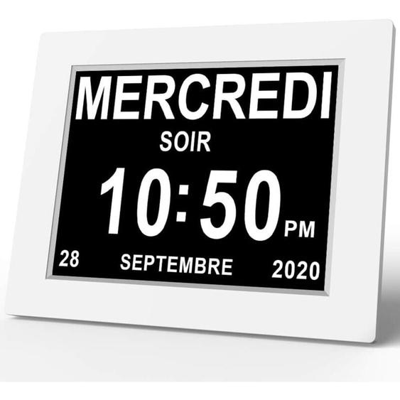 Ulisem - 8 Pouce lcd Horloge Numérique Calendrier Auto Dimming 8 Langues hd Display Rappel pour Alzheimer Les Personnes âgées et Les Enfants