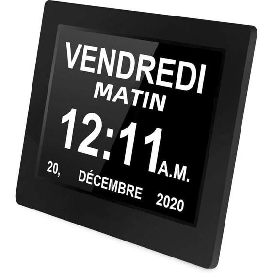 Ulisem - 8 Pouces Horloge numérique Horloge de Jour Grand écran réveil Horloge Murale horloge Alzheimer pour parents (Noir)
