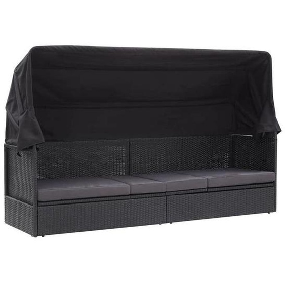 （8014611)Bains de soleil/transat Scandinave - styleLit-canapé dextérieur avec auvent résine tressée Noir