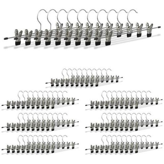 80x Cintres à pantalon en métal avec pinces caoutchouc pour jupes antidérapant HxlxP: 9 x 35,5 x 2,5 cm, argent/noir