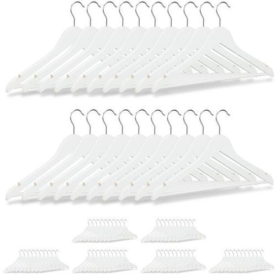 80x cintres en bois classiques pour manteaux pantalons vêtements, Pivotant sur 360°, HxL 23x44 cm, blanc