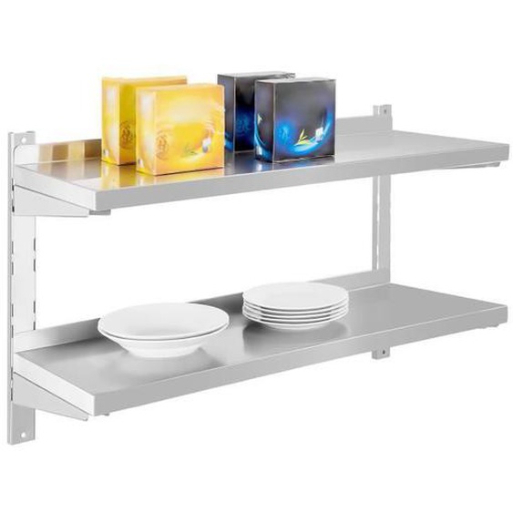 80x30cm Tablette murale inox avec 2 étagères réglable étagère de stockage