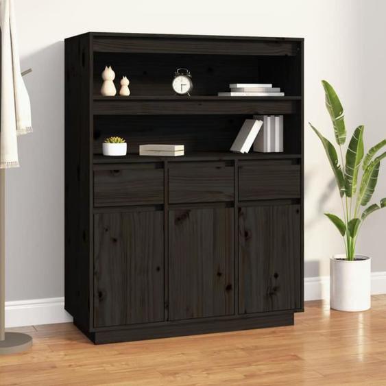 818219  vidaXL Buffet haut Noir 89x40x116,5 cm Bois massif de pin