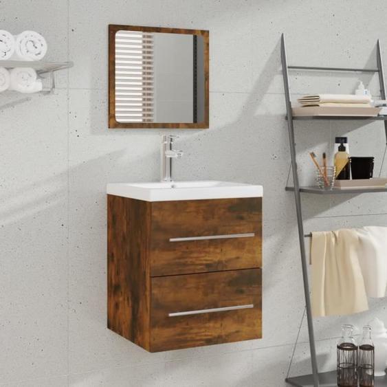 820469 vidaXL Armoire de salle de bain avec miroir Chêne fumé 41x38,5x48 cm