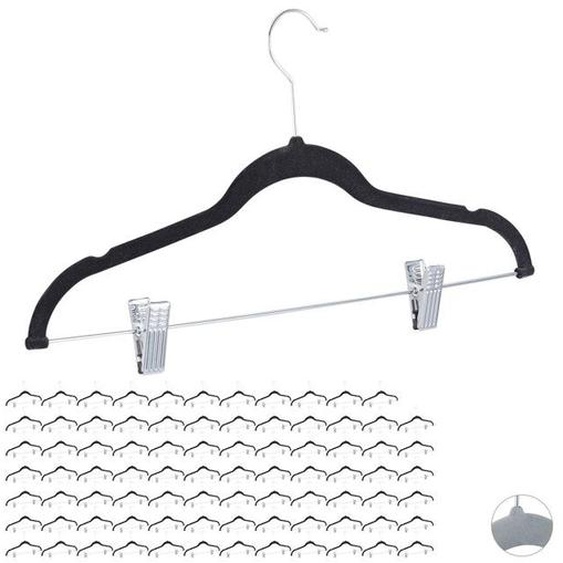 84x Cintres en velours, pinces, clips, manteaux, pantalons, robes, vêtements, crochet 360°, 43 cm, antidérapant, noir