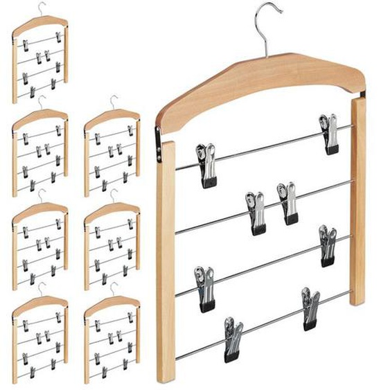 8x Cintre multiple en bois pour robes pantalons antidérapant HxlxP: 45,5 x 39 x 2,5 cm, différents lots