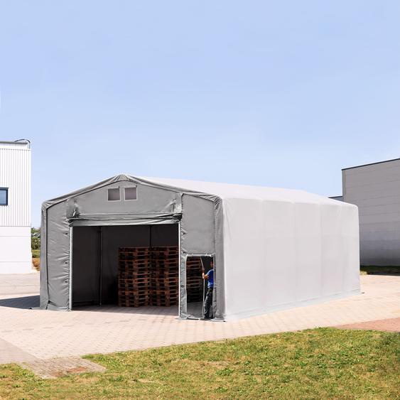8x10 m hangar, PVC 850, H. 3,6m avec porte actionnée par traction, gris, avec statique (type de sol : terre) - (93916)