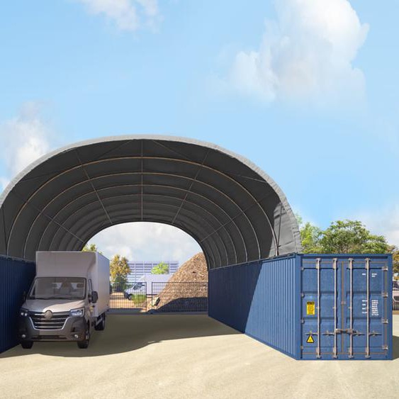 8x12 m Abri sur container, Bâche PRIMEtex, gris, avec statique - (47602)