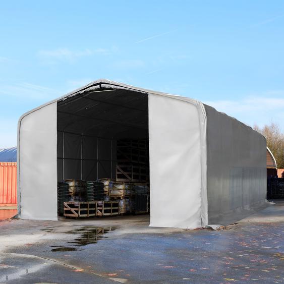 8x12 m hangar, porte 4,0x4,7 m, toile PVC de 850, gris, avec statique (type de sol : béton) - (49470)