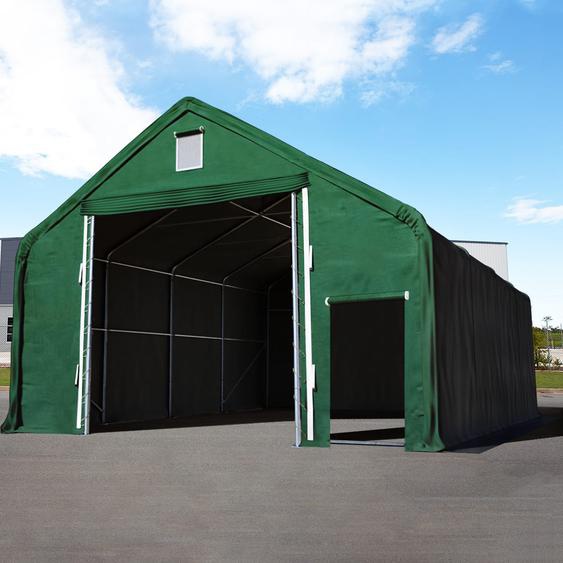 8x12 m hangar, porte 4x3,4 m, PRIMEtex 2300, anti-feu, vert foncé, avec statique (type de sol : terre) - (48679)