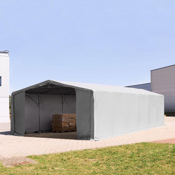 8x12 m hangar, PRIMEtex 2300, anti-feu, H. 3 m avec portes à fermeture éclair, gris, avec statique (type de sol : terre) - (93981)