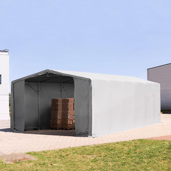 8x12 m hangar, PRIMEtex 2300, anti-feu, H. 4 m avec portes à fermeture éclair, gris, avec statique (type de sol : terre) - (93996)