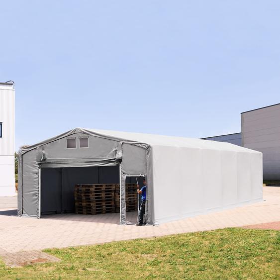 8x12 m hangar, PVC 850, H. 3m avec porte actionnée par traction, gris, avec statique (type de sol : terre) - (93922)