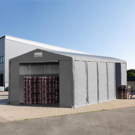 8x12 m tente de stockage, PVC 850, H. 3,6 m avec portes à fermeture éclair et fenêtres dans le toit, gris, avec statique (type de sol : terre) - (93828)