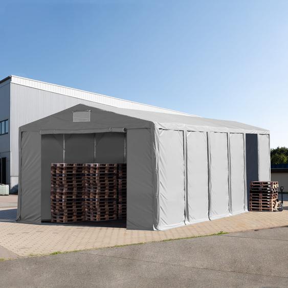 8x12 m tente de stockage, PVC 850, H. 3,6 m avec portes à fermeture éclair, gris, sans statique - (79845)