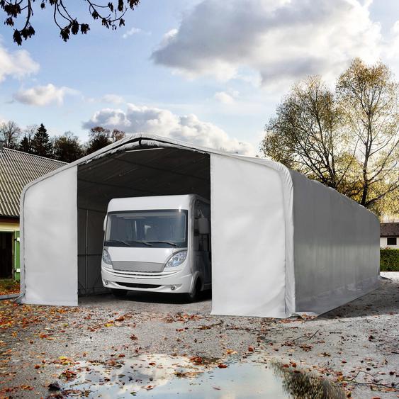 8x12 m, Tente garage de stockage, PVC 850, porte 4,0x3,6 m, gris, avec statique (type de sol : béton) - (99469)