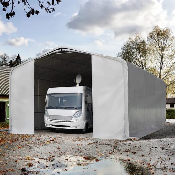 8x12 m, Tente garage de stockage, PVC 850, porte 4,0x4,7 m, gris, avec statique (type de sol : béton) - (99457)