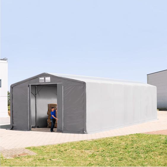 8x16 m hangar, PRIMEtex 2300, H. 4 m avec porte coulissante et fenêtres dans le toit, gris, avec statique (type de sol : terre) - (94007)