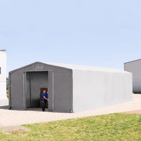 8x16 m hangar, PRIMEtex 2300, H. 4 m avec porte coulissante, gris, avec statique (type de sol : terre) - (94004)