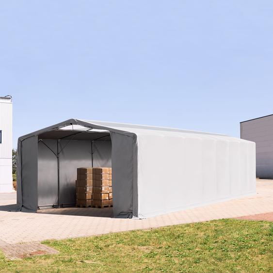 8x16 m hangar, PRIMEtex 2300, H. 4 m avec portes à fermeture éclair et fenêtres dans le toit, gris, avec statique (type de sol : terre) - (94005)