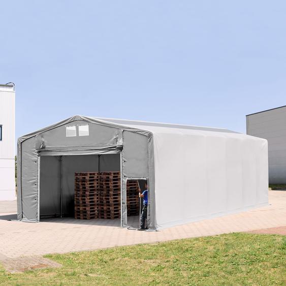8x16 m hangar, PRIMEtex 2300, H. 4m avec porte actionnée par traction et fenêtres dans le toit, gris, sans statique - (80029)