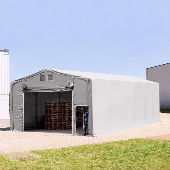 8x16 m hangar, PRIMEtex 2300, anti-feu, H. 4m avec porte actionnée par traction, gris, avec statique (type de sol : terre) - (94003)