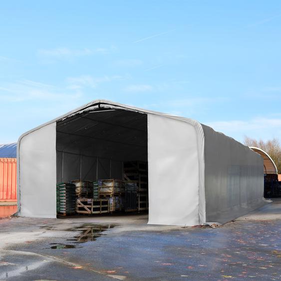 8x24 m hangar, porte 4,0x3,6 m, toile PVC de 850, gris, avec statique (type de sol : béton) - (49483)
