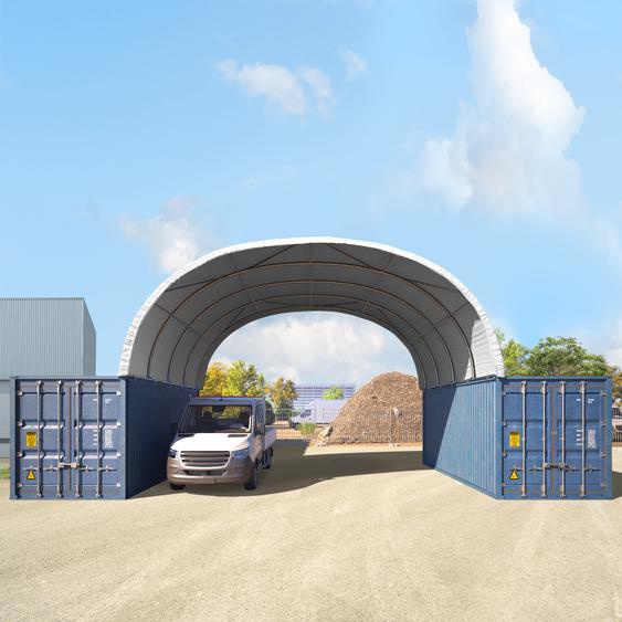8x6 m Abri monté sur containers, PE 1400, blanc - (49672)