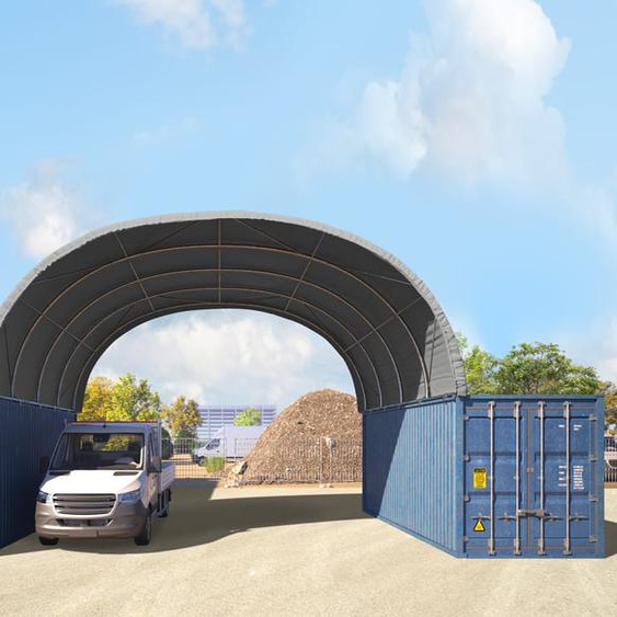 8x6 m Abri sur container, Bâche PRIMEtex, gris, avec statique - (47601)