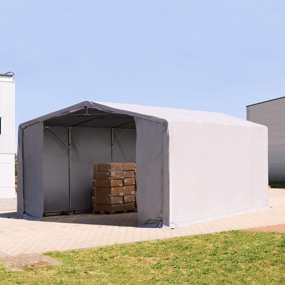 8x8 m hangar, PRIMEtex 2300, H. 4 m avec portes à fermeture éclair, gris, avec statique (type de sol : terre) - (93993)