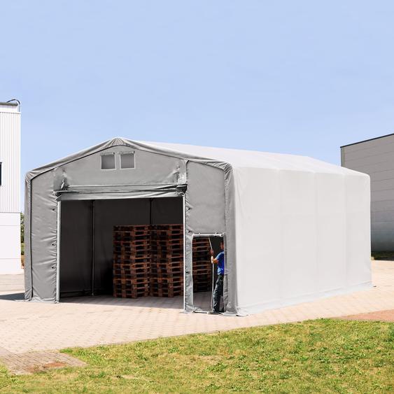 8x8 m hangar, PRIMEtex 2300, H. 4m avec porte actionnée par traction, gris, avec statique (type de sol : béton) - (94228)