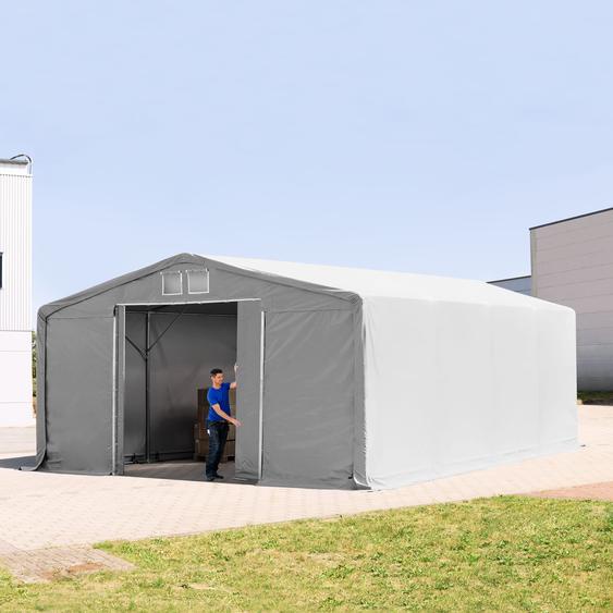 8x8 m hangar, PVC 850, H. 3 m avec porte coulissante, gris, avec statique (type de sol : terre) - (93905)
