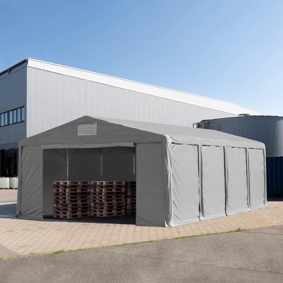 8x8 m tente de stockage, PVC 850, H. 3 m avec portes à fermeture éclair, gris, avec statique (type de sol : terre) - (93809)