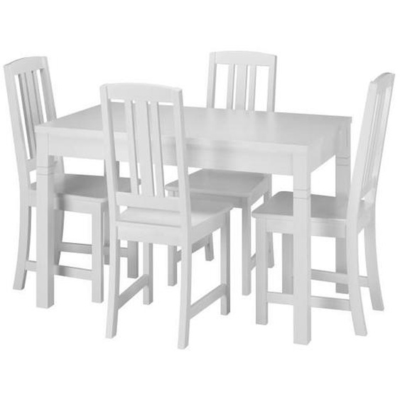 90.70-51BW-Set22 Ensemble table à manger et 4 chaises, table de cuisine rectangulaire, chaises style classique, en pin massif laqué