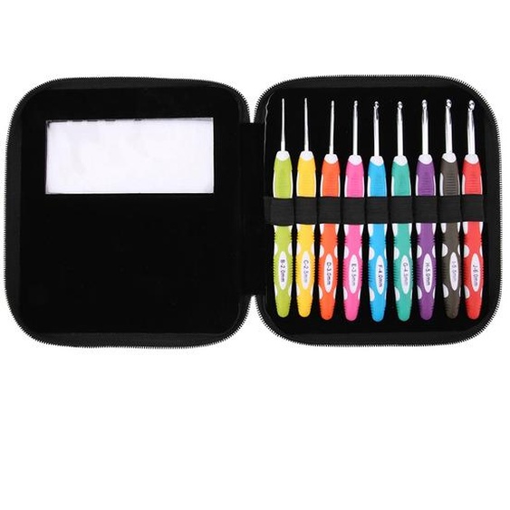 9pcs Crochet Set Tricot -Tricot -Outils daiguille Poignée ergonomique en plastique Crochet en aluminium (#1)