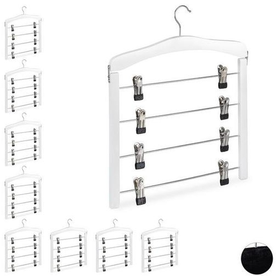 9x Cintre multiple en bois pour robes pantalons, cintres, Gain de place Clips Crochet 360°, blanc