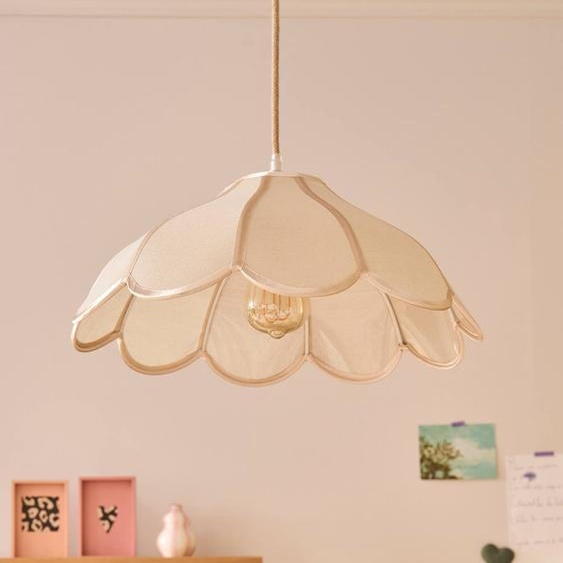 Abat-jour fleur en tissu pour suspension écru