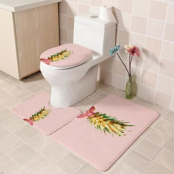 Abattant Wc,Ensemble de tapis de salle de bains, antidérapant, pour la salle de bains, pour la salle de bains - Type pineapple