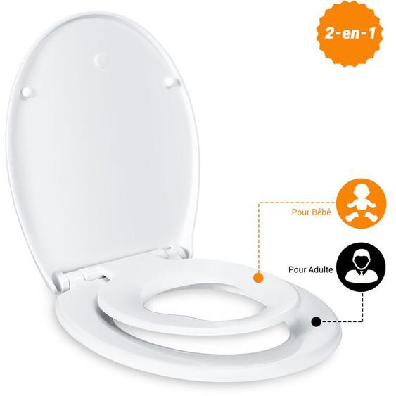 Todot - Abattant wc Familial, Lunette de Toilette avec Siège Enfant Magnétique, Frein de Chute et Charnière Réglable, Abattant wc en Polyéthylène