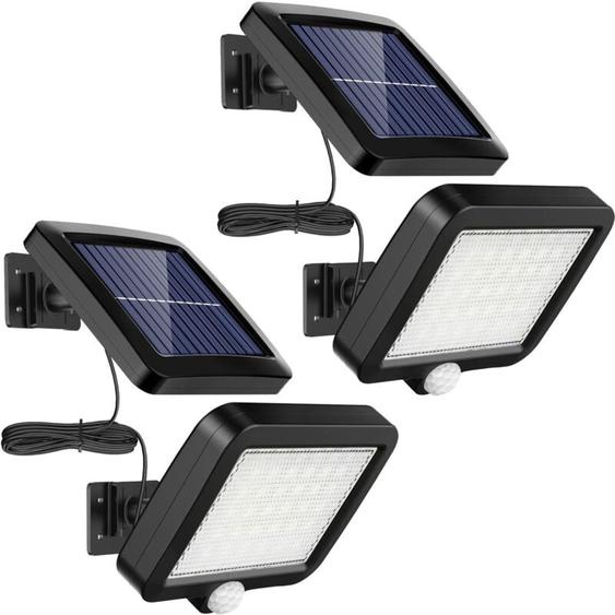 Abcrital - Lot De 2 Lampes Solaires Extérieur 56 Led Avec Détecteur De Mouvement, Étanchéité Ip65, Angle DÉclairage 120°, Applique Murale Solaire