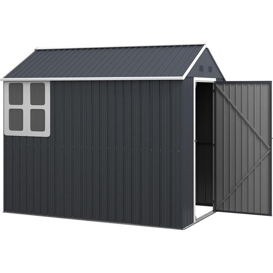 Abri À Outils En Acier, Abri À Outils 4 Avec Armoire De Jardin Verrouillable Par Fenêtre, 259 X 172 X 222 Cm Abri De Jardin Pour Balcon, Terrasse, Gris Foncé