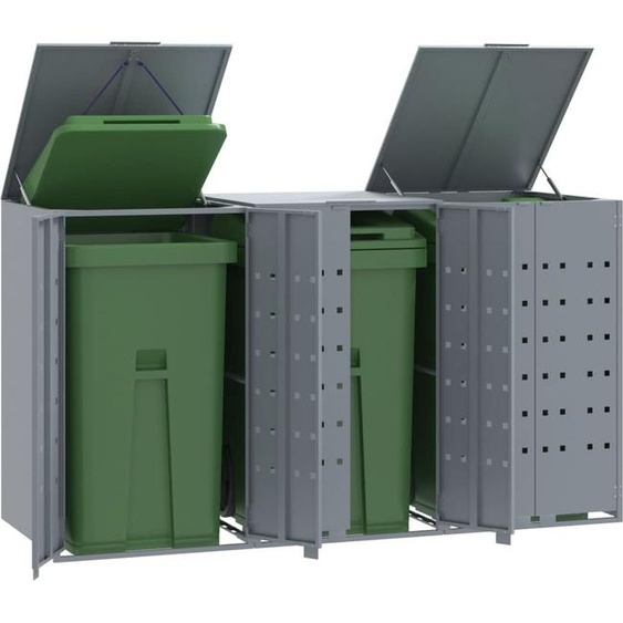 Abri à poubelles design pour 3 tonnes Gris 207x79x117 cm Acier, Abri à poubelles 2024 Nouveau