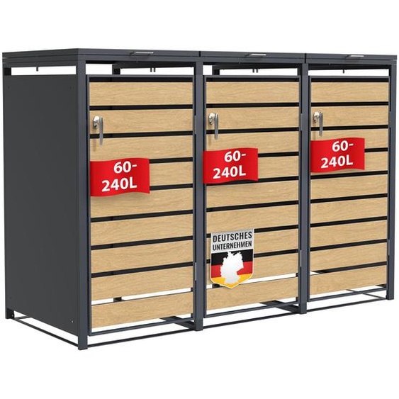 Abri à poubelles Johan Habillage de poubelle anthracite avec décor bois pour 3 tonnes