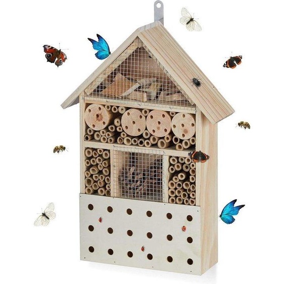 Abri anti-insectes pour abeilles et coléoptères - Hôtel à abeilles pour jardin ou balcon - 40 x 28 x 9 cm - Bois