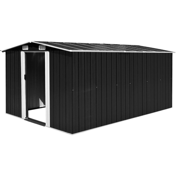 Abri de jardin en métal, rangement extérieur durable, acier galvanisé anthracite, double porte coulissante, ventilation, 257x392x181 cm