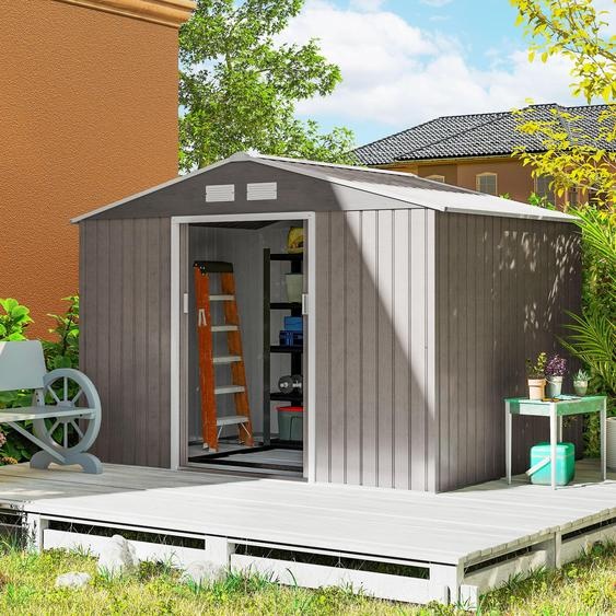 Abri de jardin - Abri de jardin 4,9 m² - Métal - Toit à deux versants - Porte coulissante - Avec fondations - Imperméable - Marron